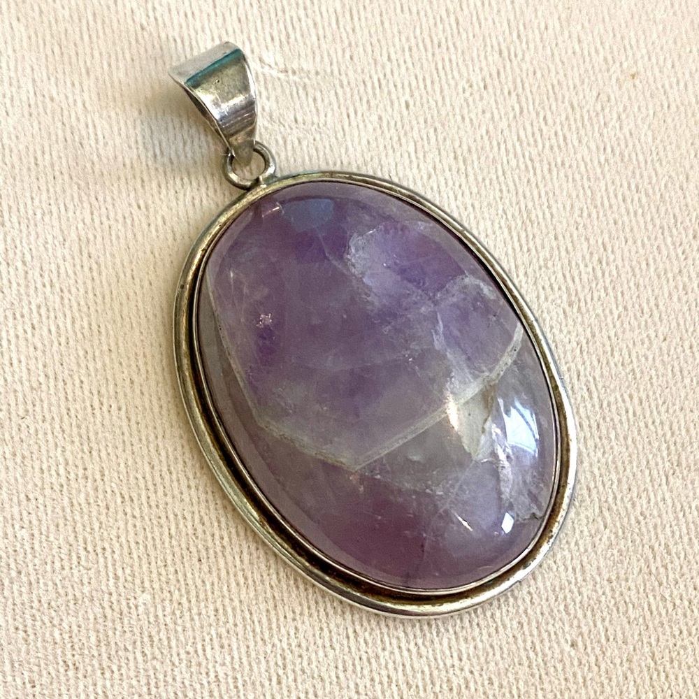 Vintage Sterling Silver Amethyst Oval Pendant